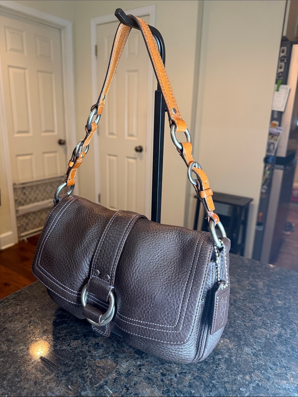 Vintage Y2K Coach Chelsea Brown Leather Buckle Flap Shoulder Bag— EUC